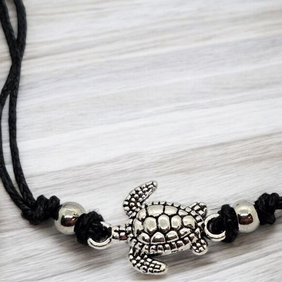 Turtle Anklet 3D Charm Adjustable Length Corded Ankle Bracelet Women's Jewelry - Picture 2 of 4